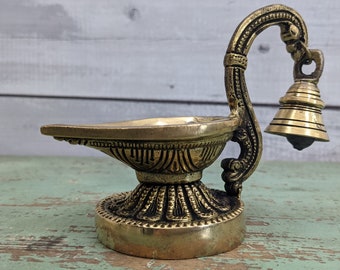 BRASS DEEPAM with bell, Kerala traditional Lampi,  Arathi special , Tabletop Diya, Spiritual gift, Unique diya, Indian code no : 33886