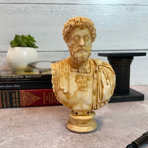 May include: A beige bust sculpture of a man with a beard and curly hair. The bust is on a pedestal and is made of a smooth, textured material.