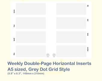 Weekly Double-Page Horizontal Spread, Grey Dot Grid Printable Layout