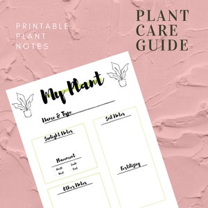 Plant Care Guide - Printable Plant Note Tracker