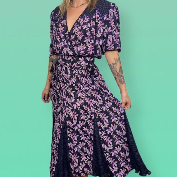 Vintage 80s Diane Fries maxi dress In purple flor… - image 2