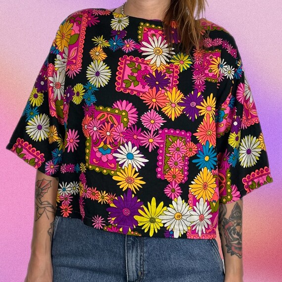 Vintage 70s psychedelic bark cloth crop top - image 2