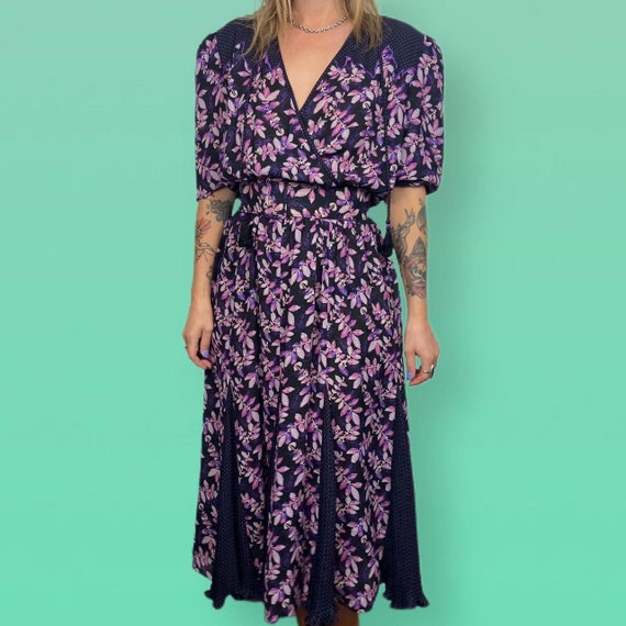 Vintage 80s Diane Fries maxi dress In purple flor… - image 1