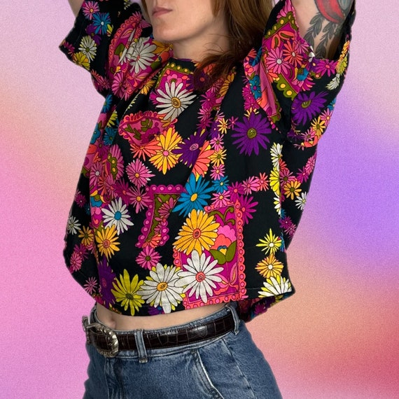 Vintage 70s psychedelic bark cloth crop top - image 3