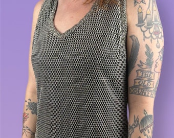 Vintage 80s mesh dress metallic silver size L