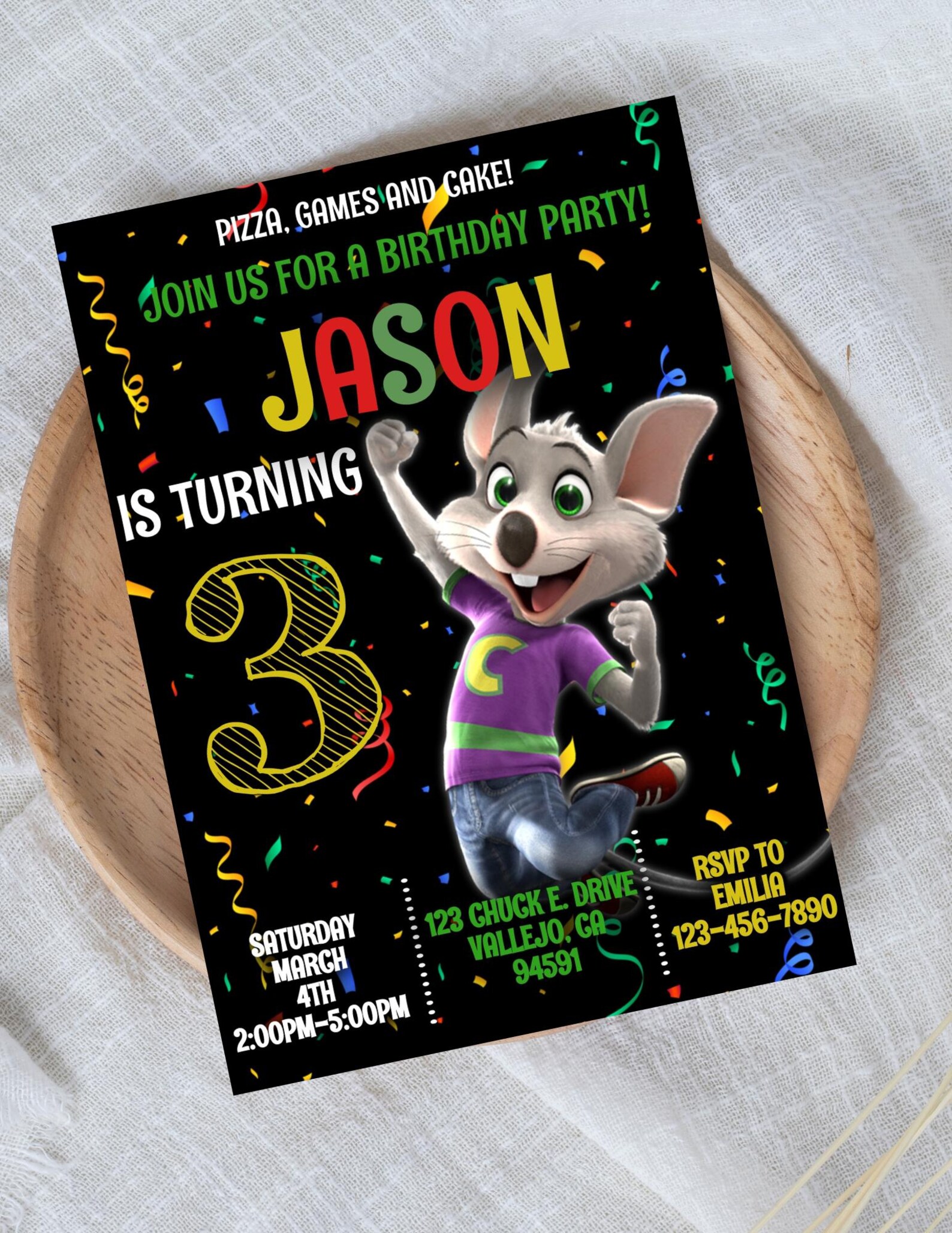 Digital Chuck E. Cheese Birthday Invitation, Self Edit Digital ...