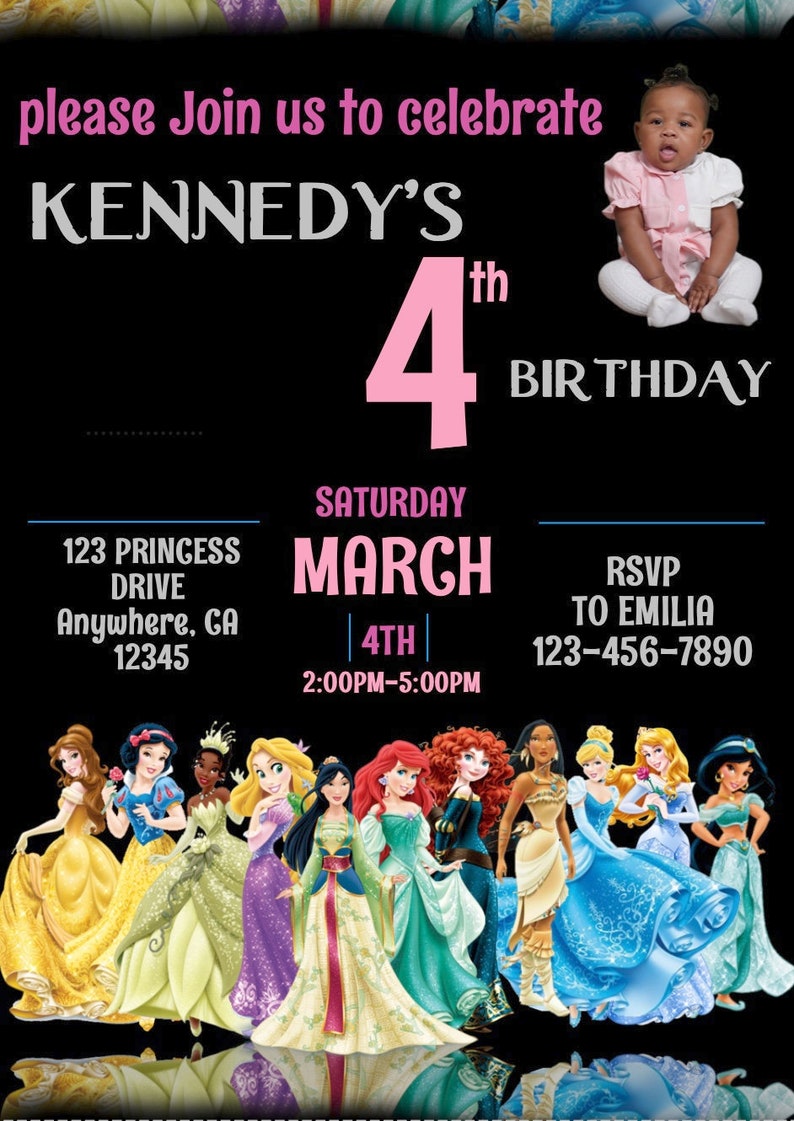 Editable Birthday Party Invitation Disney Birthday Party Princess