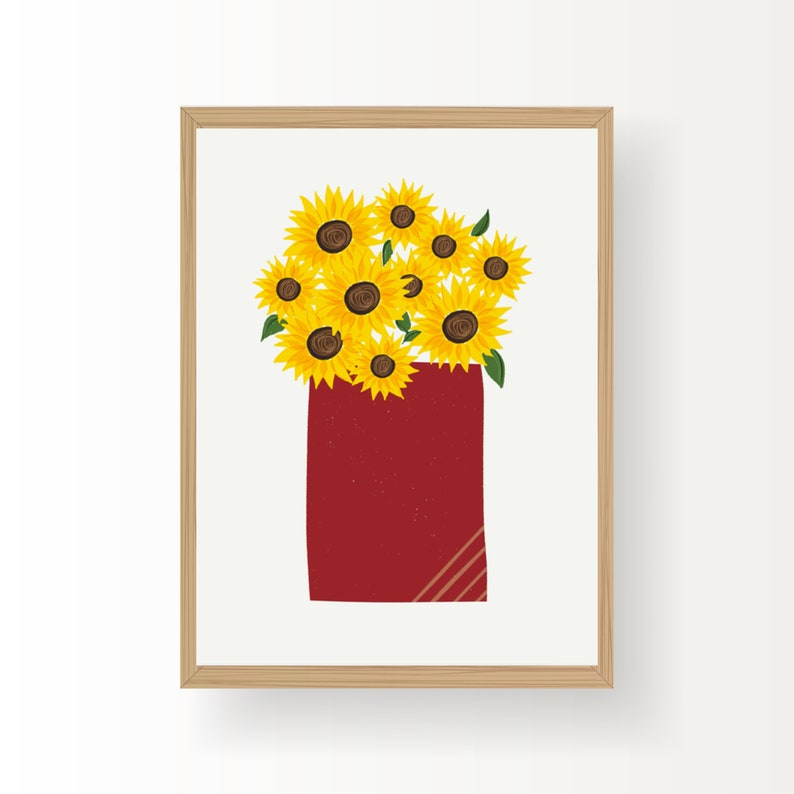 Sunflower Artwork Print Kitchen and Living Room Artwork and Decor Downloadable Print Potted Plants and Flowers image 1