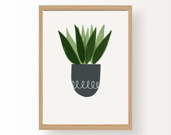 Snake Plant Artwork Print | Kitchen Artwork and Decor | Downloadable Print | Potted Plants and Flowers