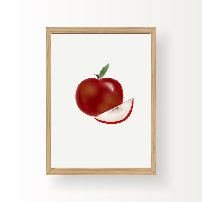 Red Apple Artwork Print Kitchen Artwork and Decor Downloadable Print image 1