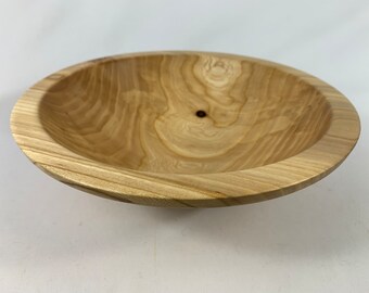 Bol de madera de olmo torneado a mano, 28 cm (11 pulgadas), ideal para ensalada o fruta.