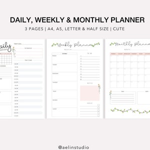 Daily Planner, Weekly Planner, Monthly Planner, Digital Planner Goodnotes, Cute Planner, Planner Set, A4, A5, Letter & Half Letter