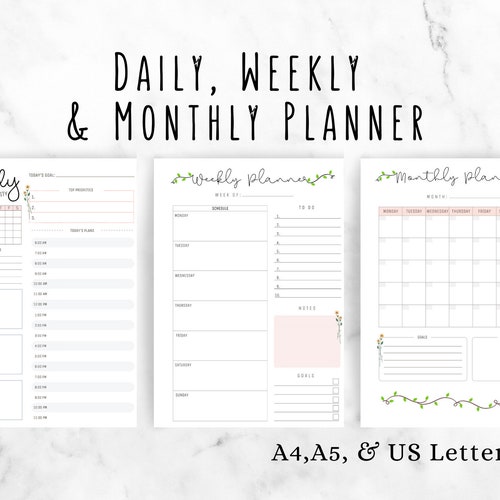 Daily Planner. Weekly Planner. Monthly Planner. Printable - Etsy