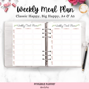 Weekly Meal Planner. Classic Happy Planner, Big Happy Planner, A4, A5. Printable planner. Planner Inserts. GoodNotes. Instant download.
