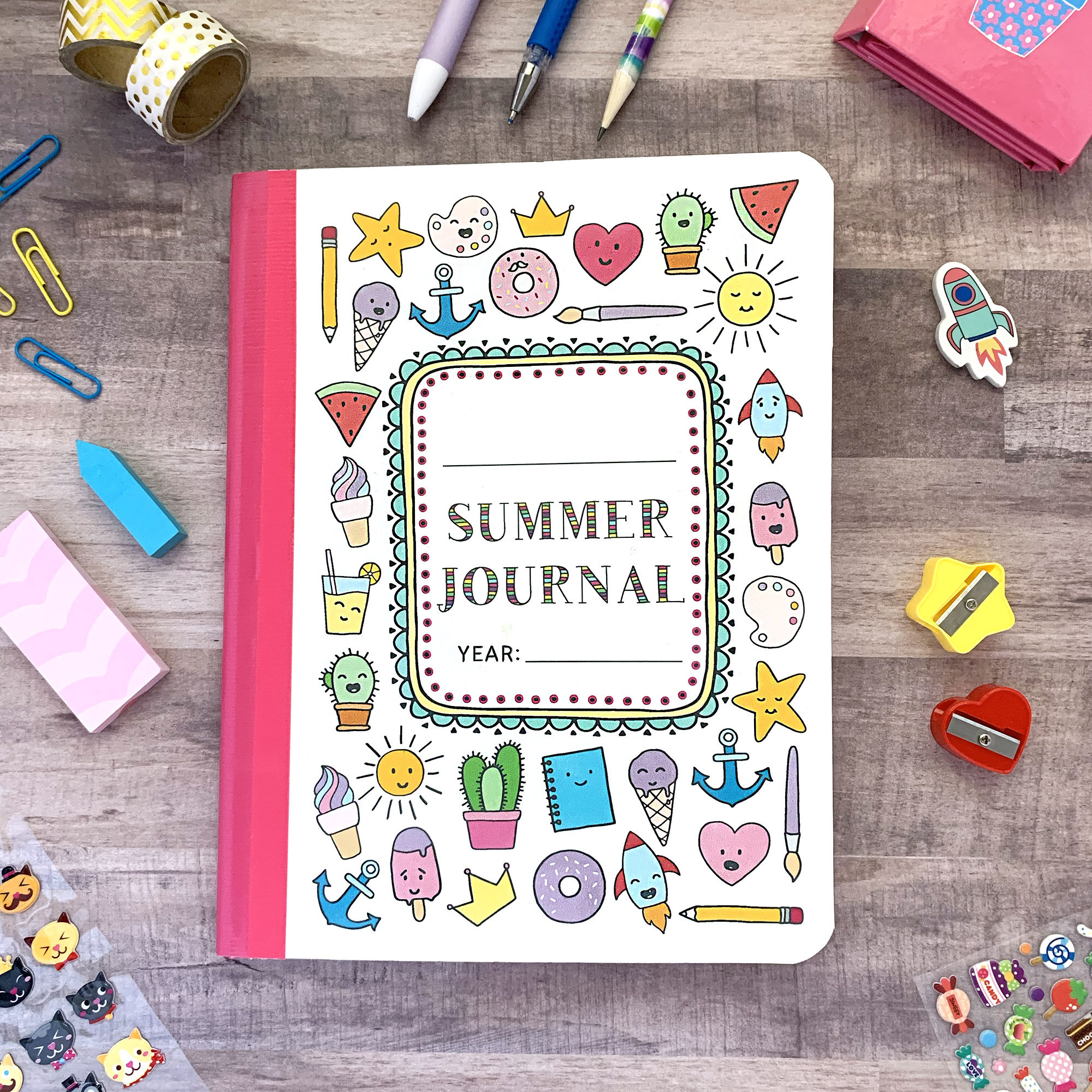 Kids Summer Printable Journal Cover & Writing Prompts