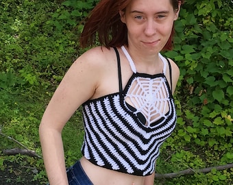 Crochet Spider Web Crop Top, Handmade Boho Festival Wear, Unique Halloween Costume, Perfect Gift for Goth Fashion Lovers