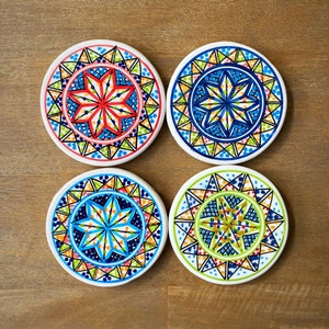 Ceramic Coasters, Hand-Painted, Indoor Coaster, Outdoors Coasters, Wedding Coasters, Bar Accessories