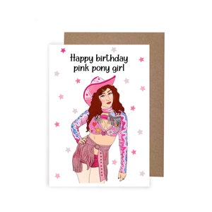 Tarjeta de cumpleaños Chappell Roan, tarjeta de cumpleaños Pink Pony Club, feliz cumpleaños Pink Pony Girl cumpleaños divertido tarjeta A6, tarjeta de buena suerte nena