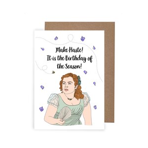 Tarjeta de cumpleaños de Penélope Featherington, tarjeta divertida, cumpleaños inspirado en Bridgerton, el cumpleaños de la temporada, regalo inspirado en Lady Whistledown