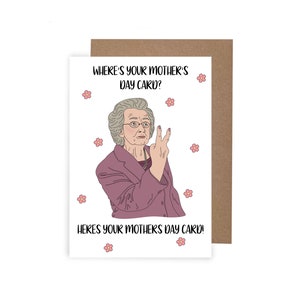 Tarjeta del Día de la Madre de Gavin y Stacey, Tarjeta del Día de la Madre temática de Doris, ¿Dónde está la ensalada?, Doris mamá, Tarjeta divertida A6 para mamá