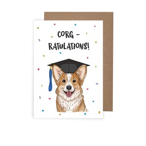 Tarjeta de graduación de Corg-ratulaciones, tarjeta de felicitación de perro Corgi, tarjeta de graduación universitaria, tarjeta de graduación divertida, tarjeta de salida de la escuela, exámenes