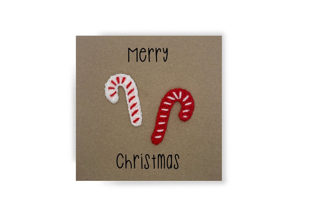 Candy Cane Christmas Card crochet Appliqué Christmas Cards Etsy
