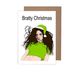 Tarjeta de Navidad de Charli XCX, Tarjeta de Navidad de Brat, Tarjeta de Navidad de Bratty, Tarjeta navideña divertida A6, 365, Apple, Brat Summer
