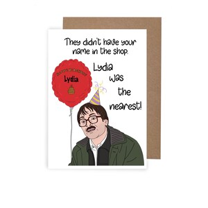 Tarjeta de cumpleaños inspirada en la cena del viernes por la noche, tarjeta de cumpleaños de Jim, tarjeta con escena de globos de Jim, globo de Lydia, Jim y Wilson, tarjeta de cumpleaños A6