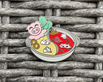 Hot Pig Pot Pin, Pig Enamel Pin, Cute food Pin, Food Pin, Hot Pot, Pig, Cute, Hotpot