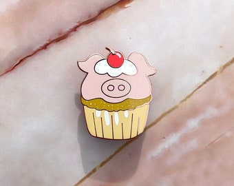 Cupcake Pig Pin, Cupcake Pin, Dessert Pin