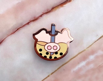 Bubble tea pin, Boba Pin, Pig Pin, Cute Pin