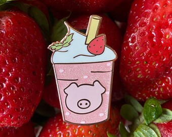 Strawberry Smoothie Pig Pin, Strawberry Pin, Pig Pin