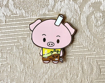 Lemon Tea Piggy Enamel Pin, Drink Pin, Pig, Beverage, Cute Pin