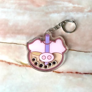 Bubble Tea Shaker Keychain, Cute Pig Keychain, Boba Keychain
