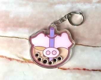 Bubble Tea Shaker Keychain, Cute Pig Keychain, Boba Keychain