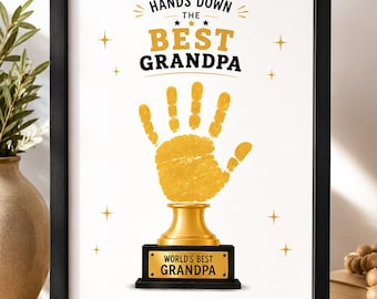 Manualidad con la huella de la mano del abuelo, plantilla de arte para preescolares (PDF de descarga instantánea)