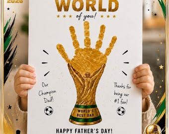 Father's Day Handprint Trophy Craft, World Cup Soccer Dad Keepsake, Preschool Art (PDF Download)