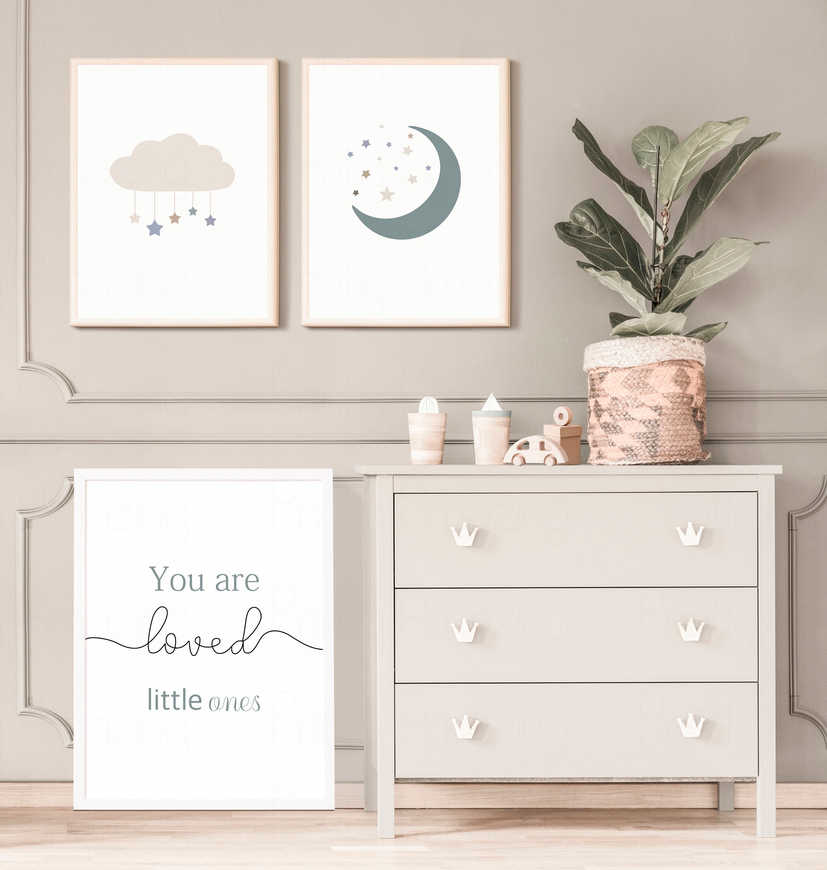 Twin Nursery Wall Art Twin Wall Art Moon and Stars Nursery Etsy