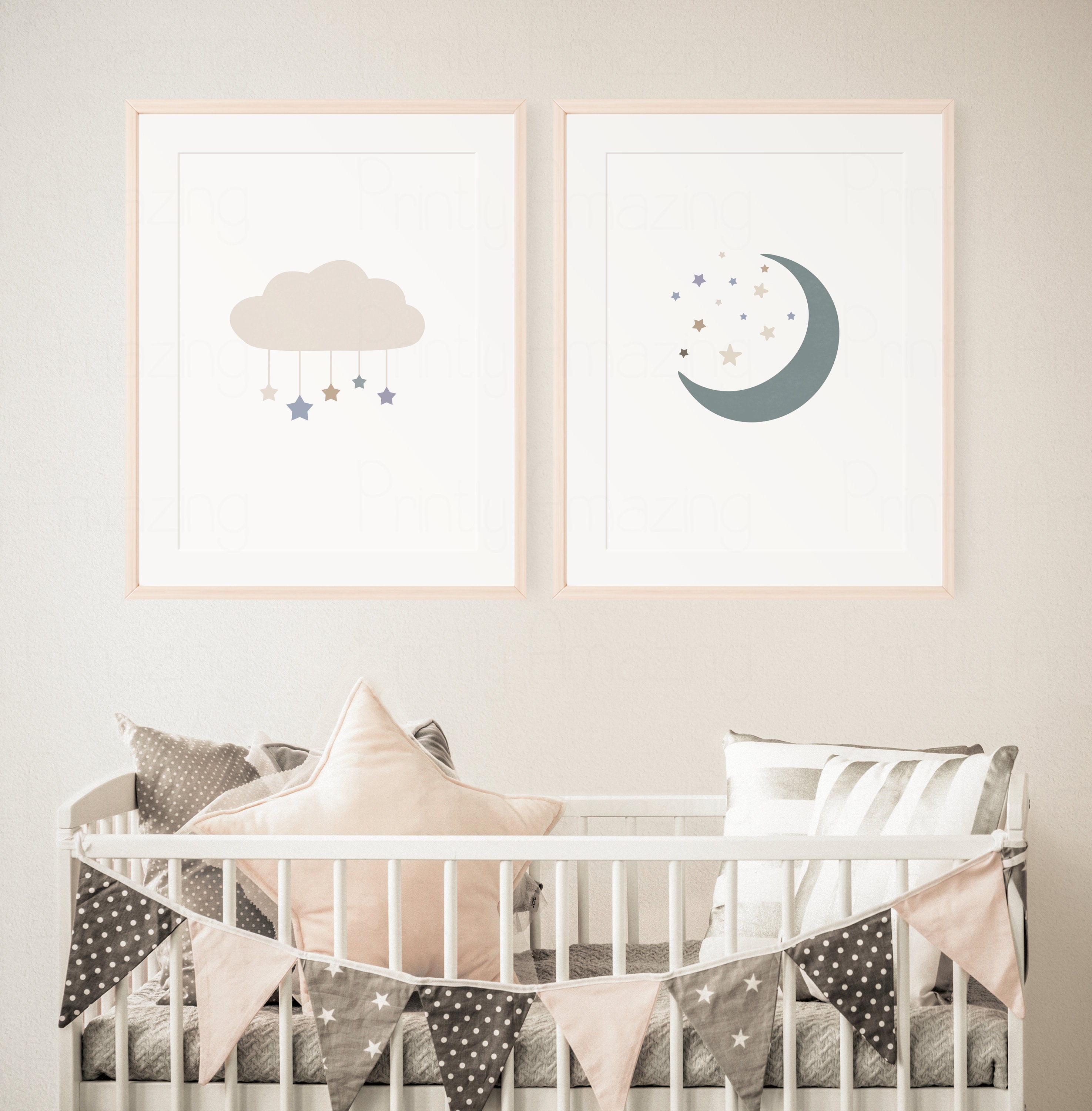 Twin Nursery Wall Art Twin Wall Art Moon and Stars Nursery Etsy