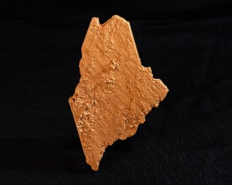 Maine 3D Wooden Topographic Map: Cherry or Walnut Wood