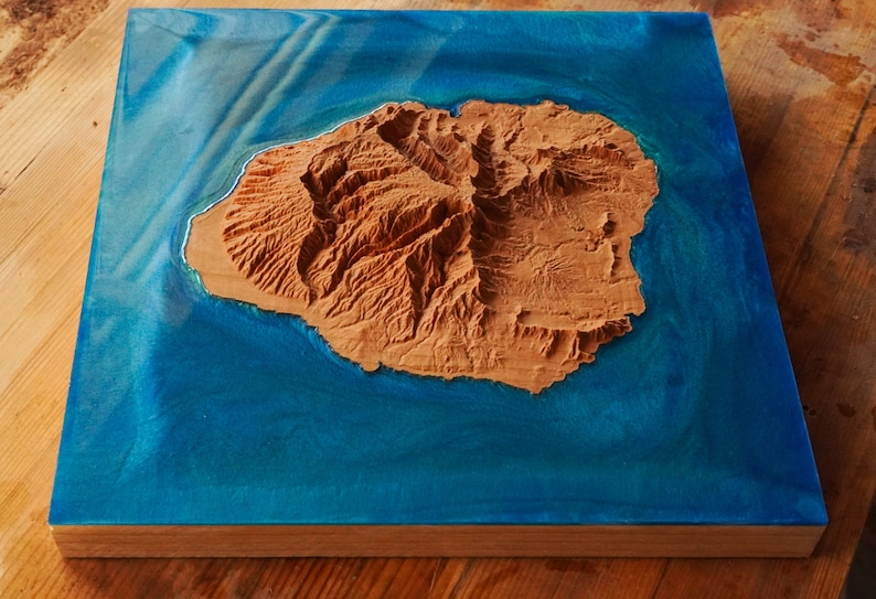 Kauai Wooden 3D Elevation Map Topographic Map of Kauai Wood Map Epoxy Resin Kauai Etsy