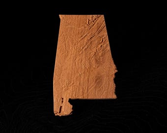 3D Alabama Wooden Topographic Map: Cherry or Walnut