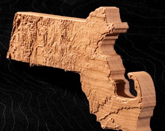 Massachusetts 3D Wooden Topographic Map: Cherry or Walnut Wood