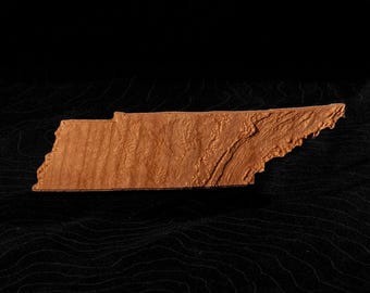 Tennessee 3D Wooden Topographic Map: Cherry or Walnut Wood