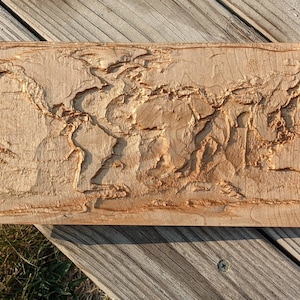 3D Wooden Earth Map: Topographic Relief World Elevation