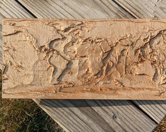 3D Wooden Earth Map: Topographic Relief World Elevation