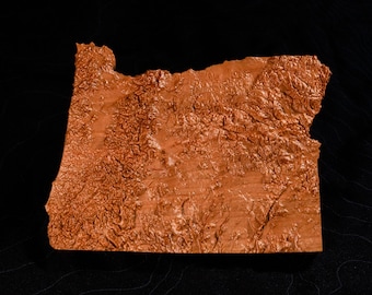 Oregon 3D Wooden Topographic Map: Cherry or Walnut Wood