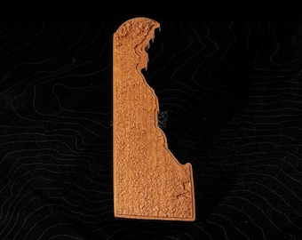Delaware 3D Wooden Topographic Map: Cherry or Walnut Wood
