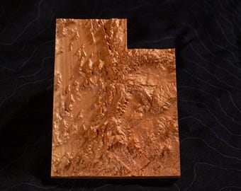 3D Wooden Utah Topographic Map: Cherry or Walnut Wood