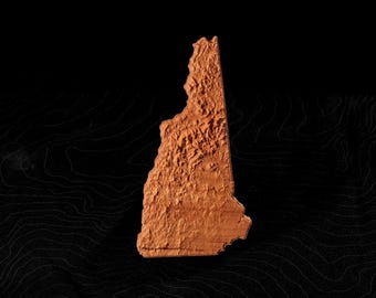 3D Wooden New Hampshire Topographic Map: Cherry or Walnut